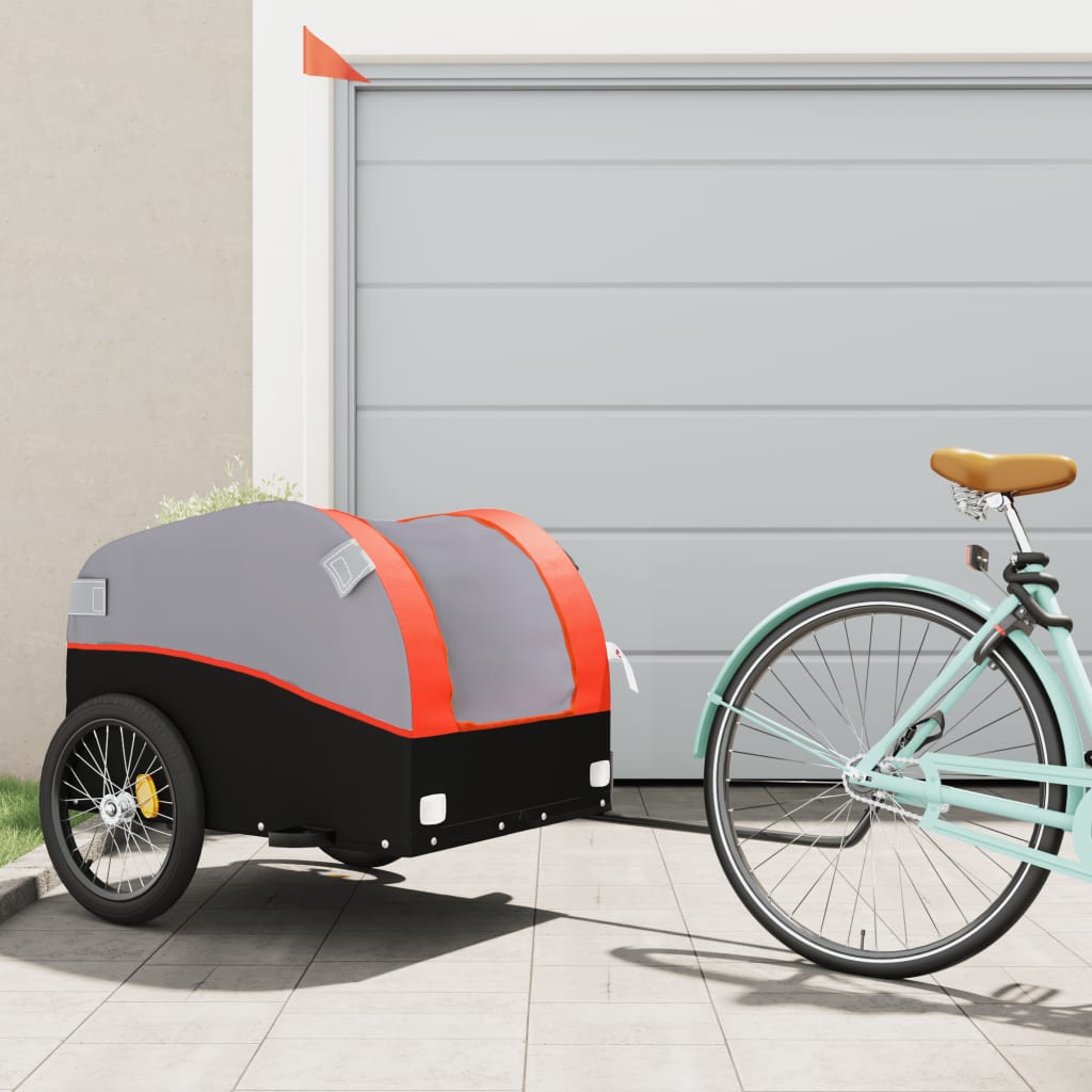 Rimorchio da Bici Nero e Arancione 45 kg in Ferro | homemem39