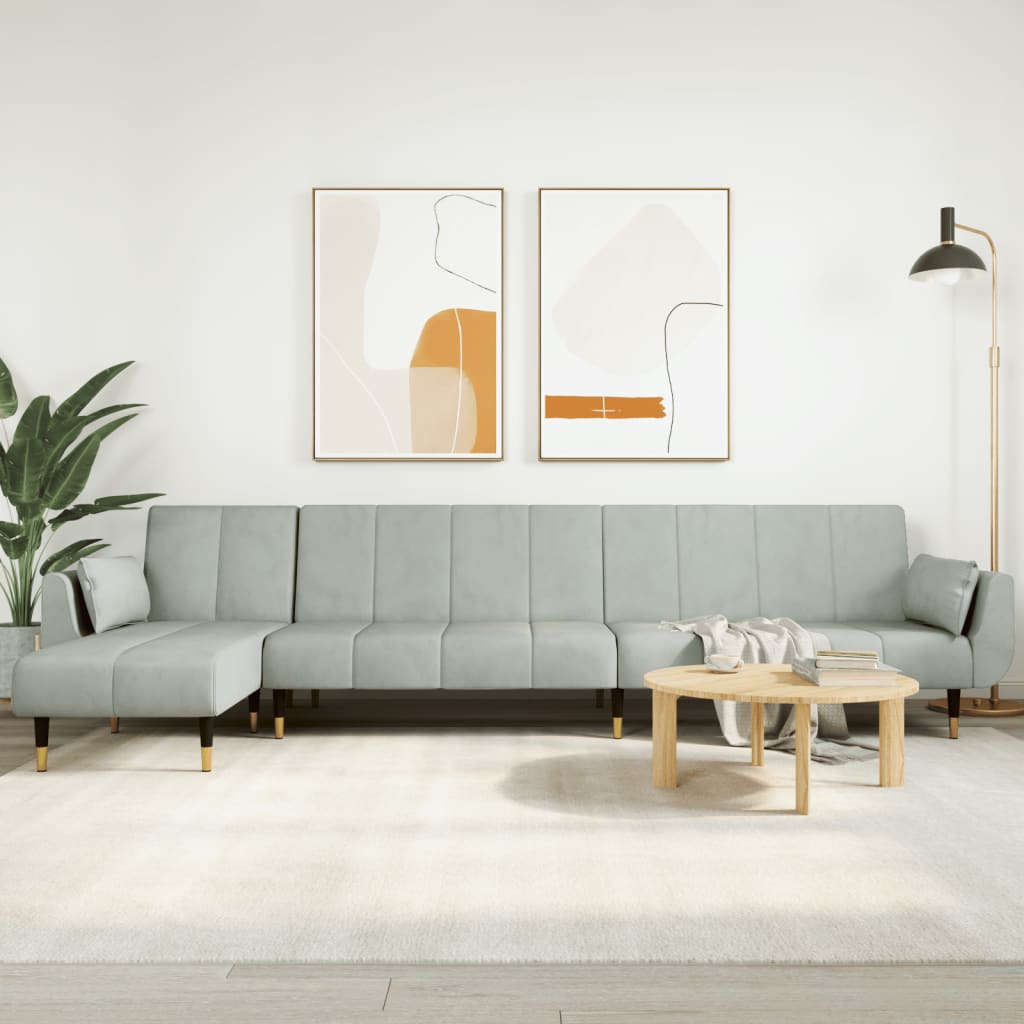 Divano Letto a L Grigio Chiaro 275x140x70 cm in Velluto | homemem39