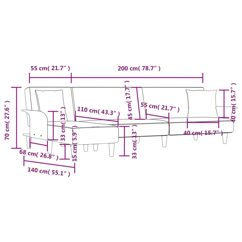 Divano Letto a L Grigio Scuro 279x140x70 cm in Tessuto | homemem39