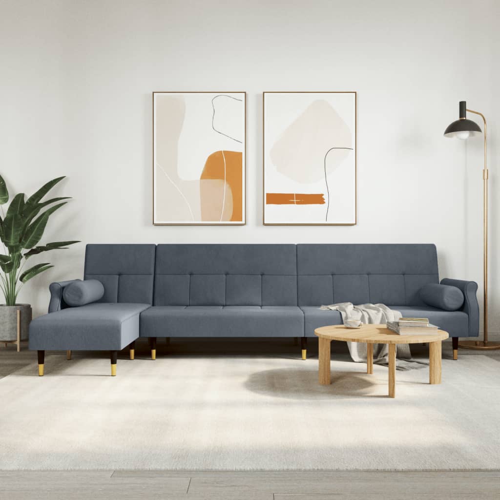 Divano Letto a L Grigio Scuro 271x140x70 cm in Velluto | homemem39
