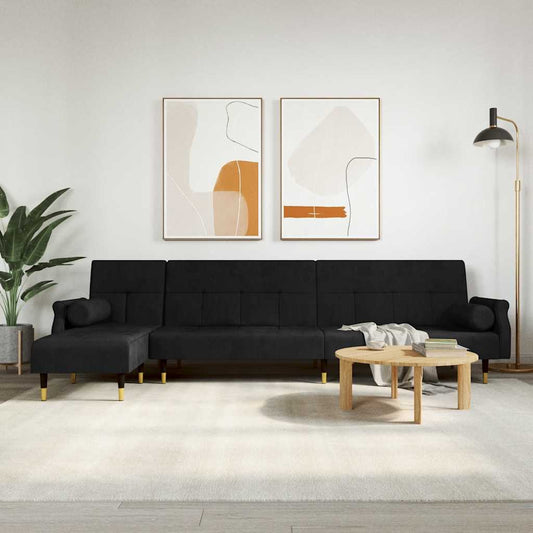 Divano Letto a L Nero 271x140x70 cm in Velluto | homemem39