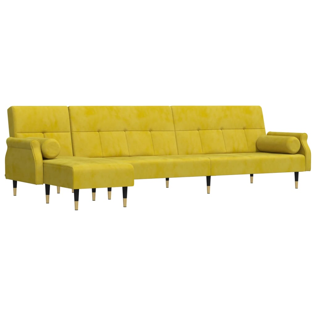 Divano Letto a L Giallo 271x140x70 cm in Velluto