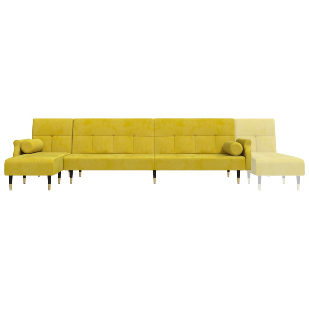 Divano Letto a L Giallo 271x140x70 cm in Velluto