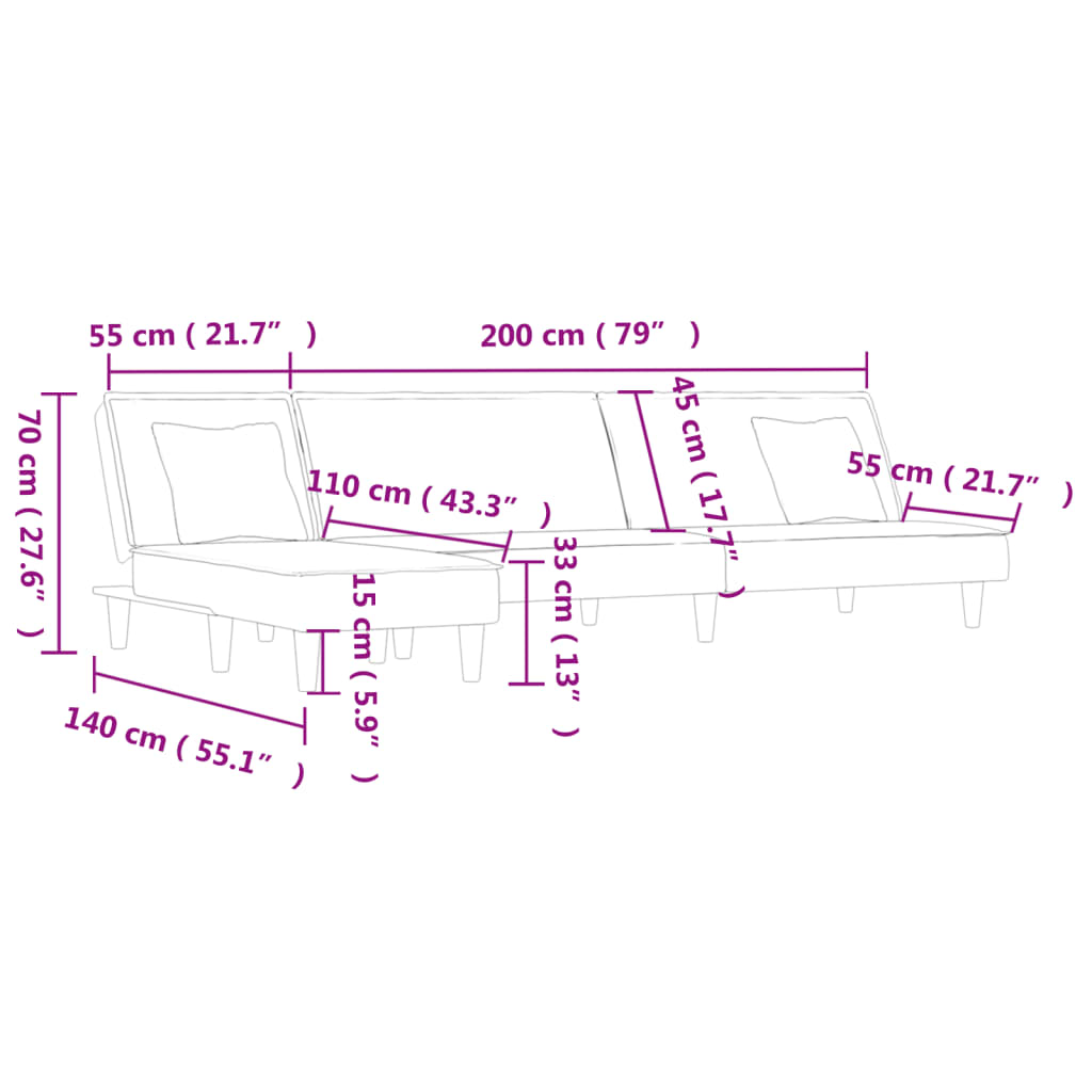 Divano Letto a L Blu 255x140x70 cm in Velluto