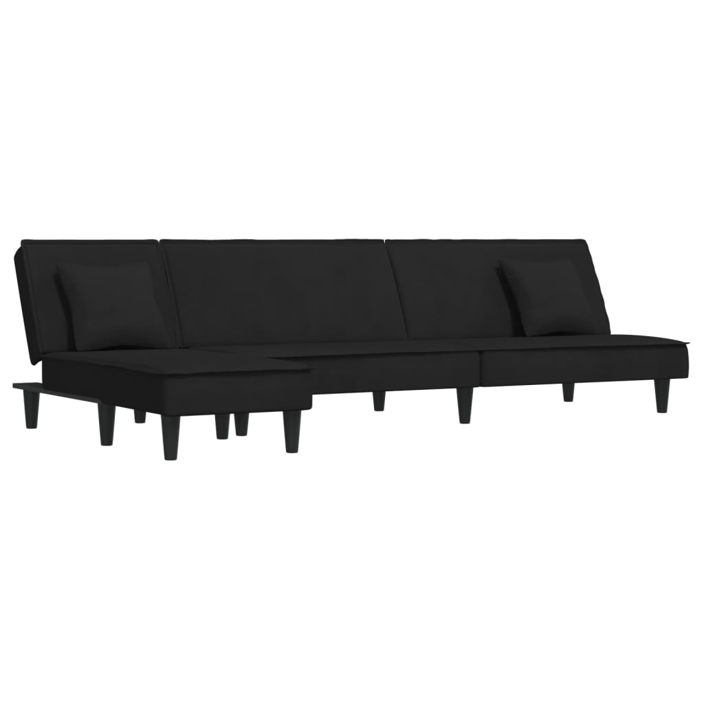 Divano Letto a L Nero 255x140x70 cm in Velluto