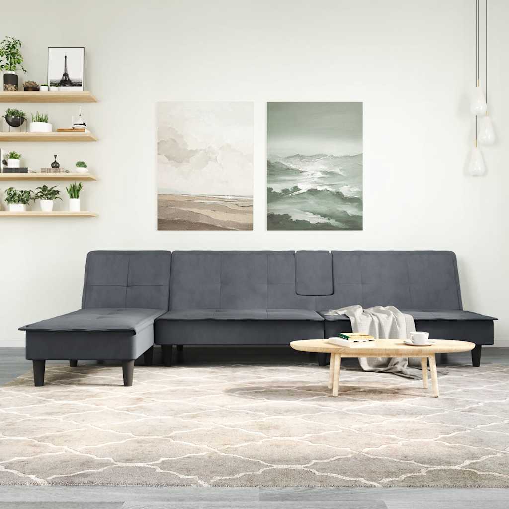Divano Letto a L Grigio Scuro 255x140x70 cm in Velluto - homemem39