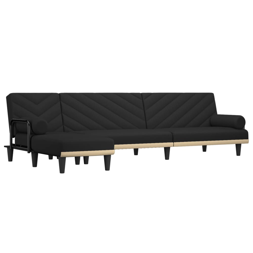 Divano Letto a L Nero 260x140x70 cm in Tessuto