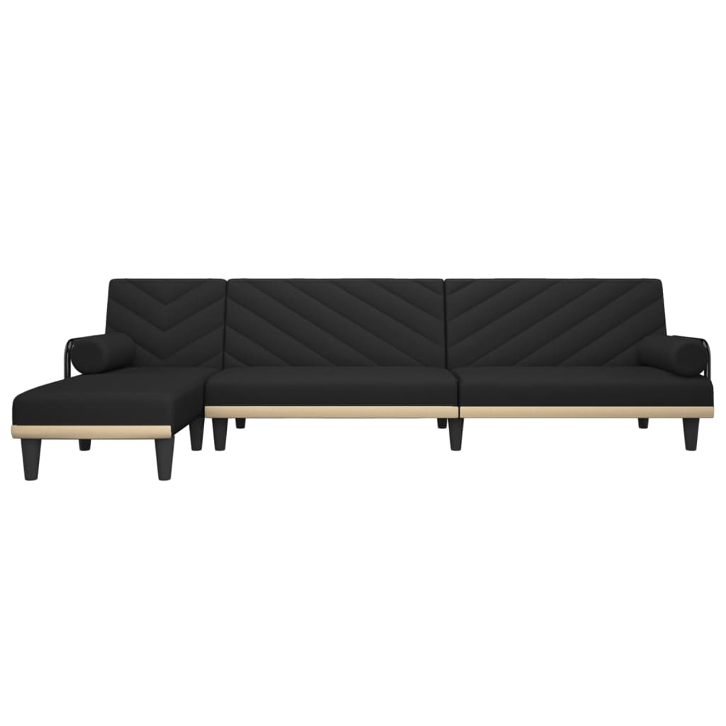 Divano Letto a L Nero 260x140x70 cm in Tessuto