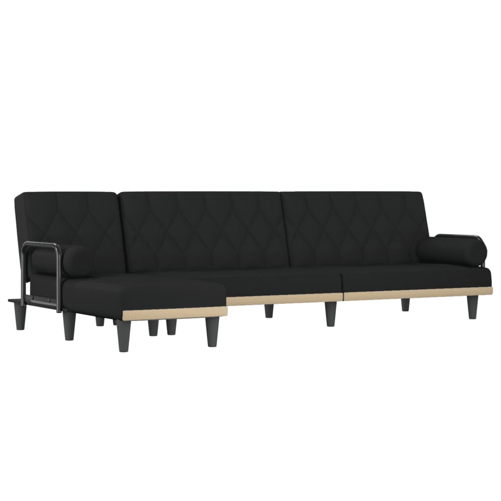 Divano Letto a L Nero 260x140x70 cm in Tessuto