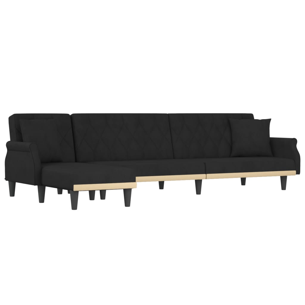 Divano Letto a L Nero 271x140x70 cm in Velluto