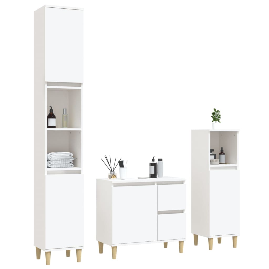 Set di Mobili da Bagno 3 pz Bianco in Legno Multistrato - homemem39