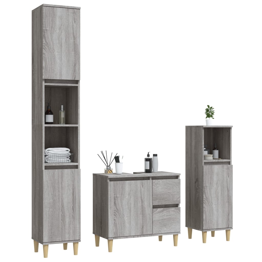 Set Mobili da Bagno 3 pz Grigio Sonoma in Legno Multistrato | homemem39