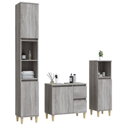 Set Mobili da Bagno 3 pz Grigio Sonoma in Legno Multistrato | homemem39
