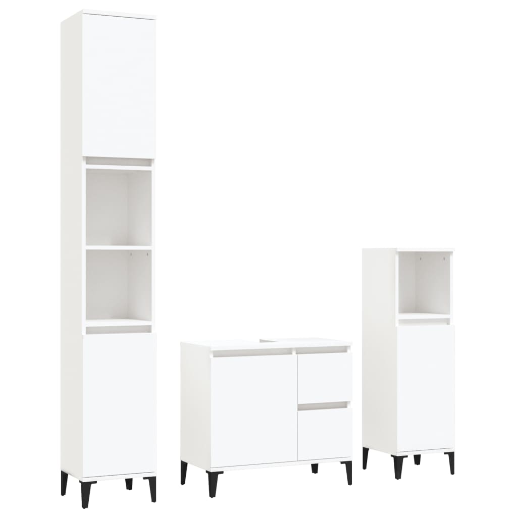 Set di Mobili da Bagno 3 pz Bianco in Legno Multistrato | homemem39