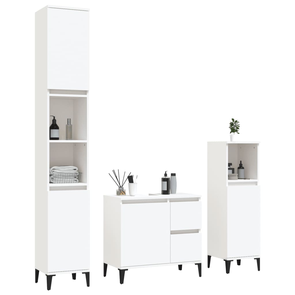 Set di Mobili da Bagno 3 pz Bianco in Legno Multistrato | homemem39