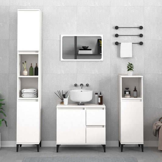 Set di Mobili da Bagno 3 pz Bianco in Legno Multistrato | homemem39