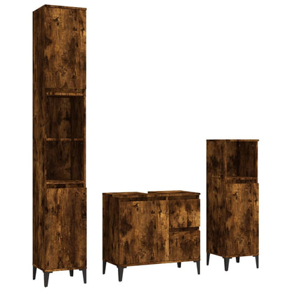 Set Mobili da Bagno 3 pz Rovere Fumo in Legno Multistrato | homemem39