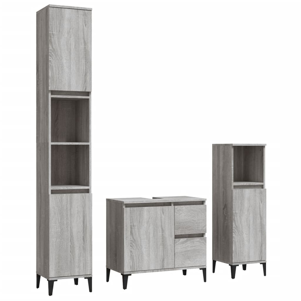 Set Mobili da Bagno 3 pz Grigio Sonoma in Legno Multistrato | homemem39