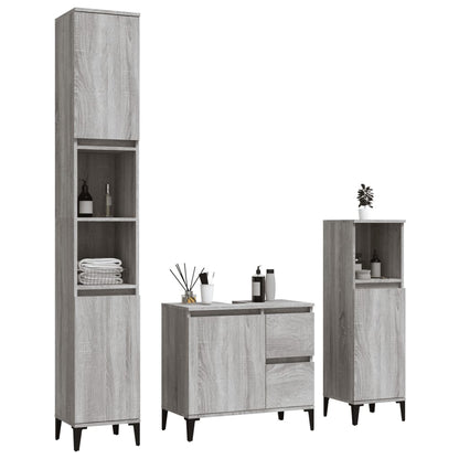 Set Mobili da Bagno 3 pz Grigio Sonoma in Legno Multistrato | homemem39