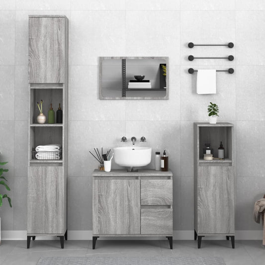 Set Mobili da Bagno 3 pz Grigio Sonoma in Legno Multistrato | homemem39