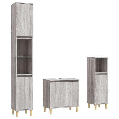 Set Mobili da Bagno 3 pz Grigio Sonoma in Legno Multistrato | homemem39