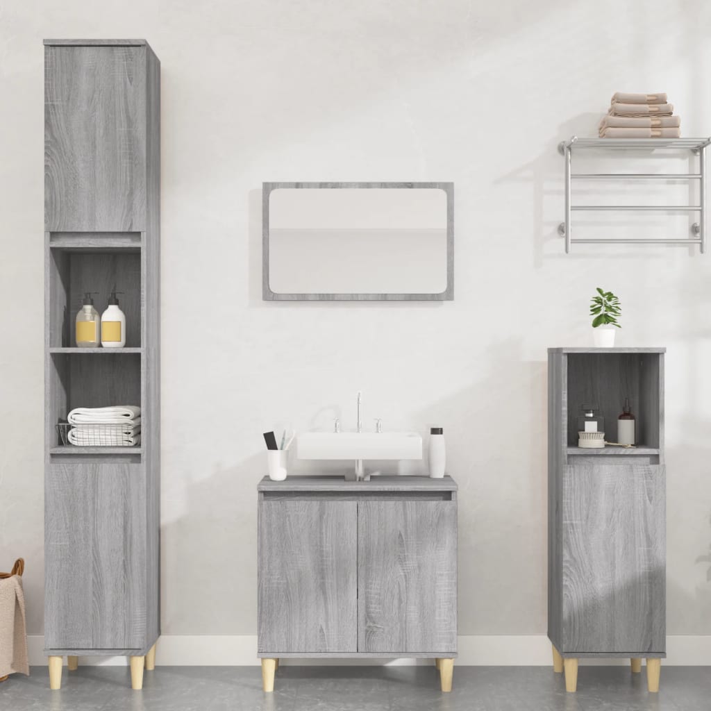 Set Mobili da Bagno 3 pz Grigio Sonoma in Legno Multistrato | homemem39