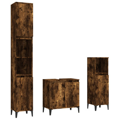Set Mobili da Bagno 3 pz Rovere Fumo in Legno Multistrato | homemem39