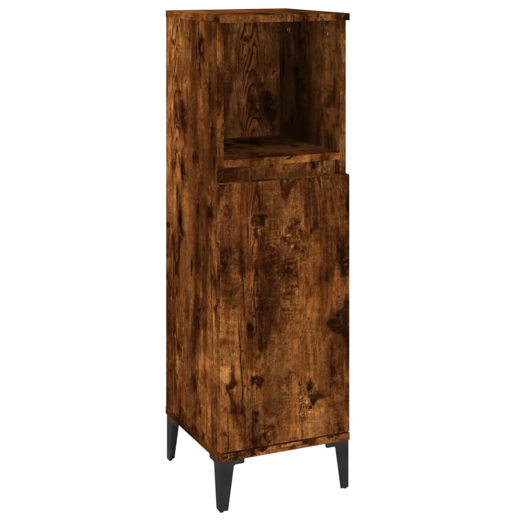 Set Mobili da Bagno 3 pz Rovere Fumo in Legno Multistrato