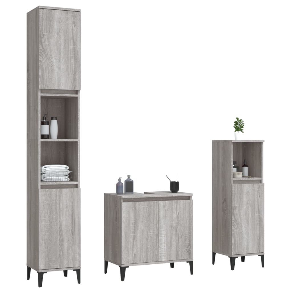 Set Mobili da Bagno 3 pz Grigio Sonoma in Legno Multistrato | homemem39