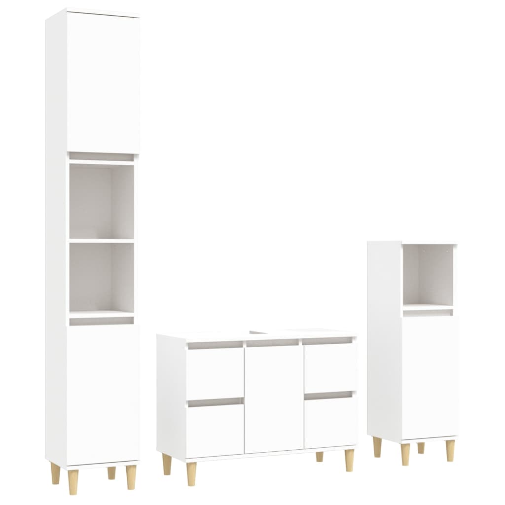 Set Mobili da Bagno 3 pz Bianco in Legno Multistrato | homemem39