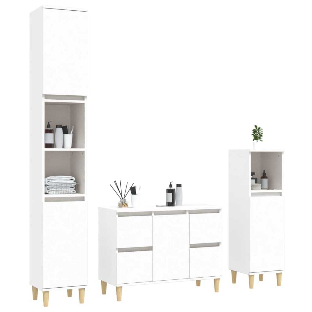 Set Mobili da Bagno 3 pz Bianco in Legno Multistrato | homemem39