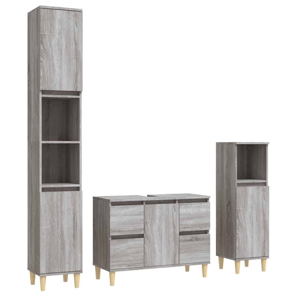 Set Mobili da Bagno 3 pz Grigio Sonoma in Legno Multistrato | homemem39