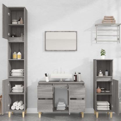 Set Mobili da Bagno 3 pz Grigio Sonoma in Legno Multistrato | homemem39