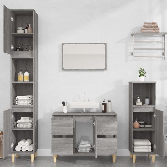 Set Mobili da Bagno 3 pz Grigio Sonoma in Legno Multistrato | homemem39