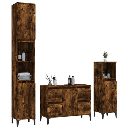 Set Mobili da Bagno 3 pz Rovere Fumo in Legno Multistrato | homemem39