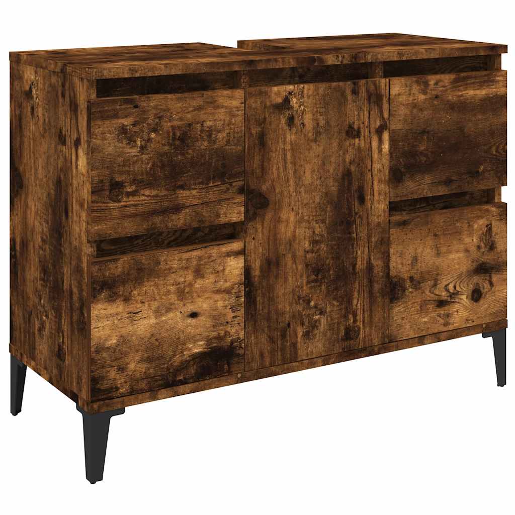 Set Mobili da Bagno 3 pz Rovere Fumo in Legno Multistrato | homemem39