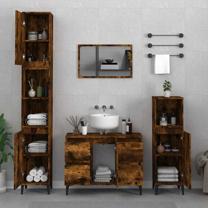 Set Mobili da Bagno 3 pz Rovere Fumo in Legno Multistrato | homemem39