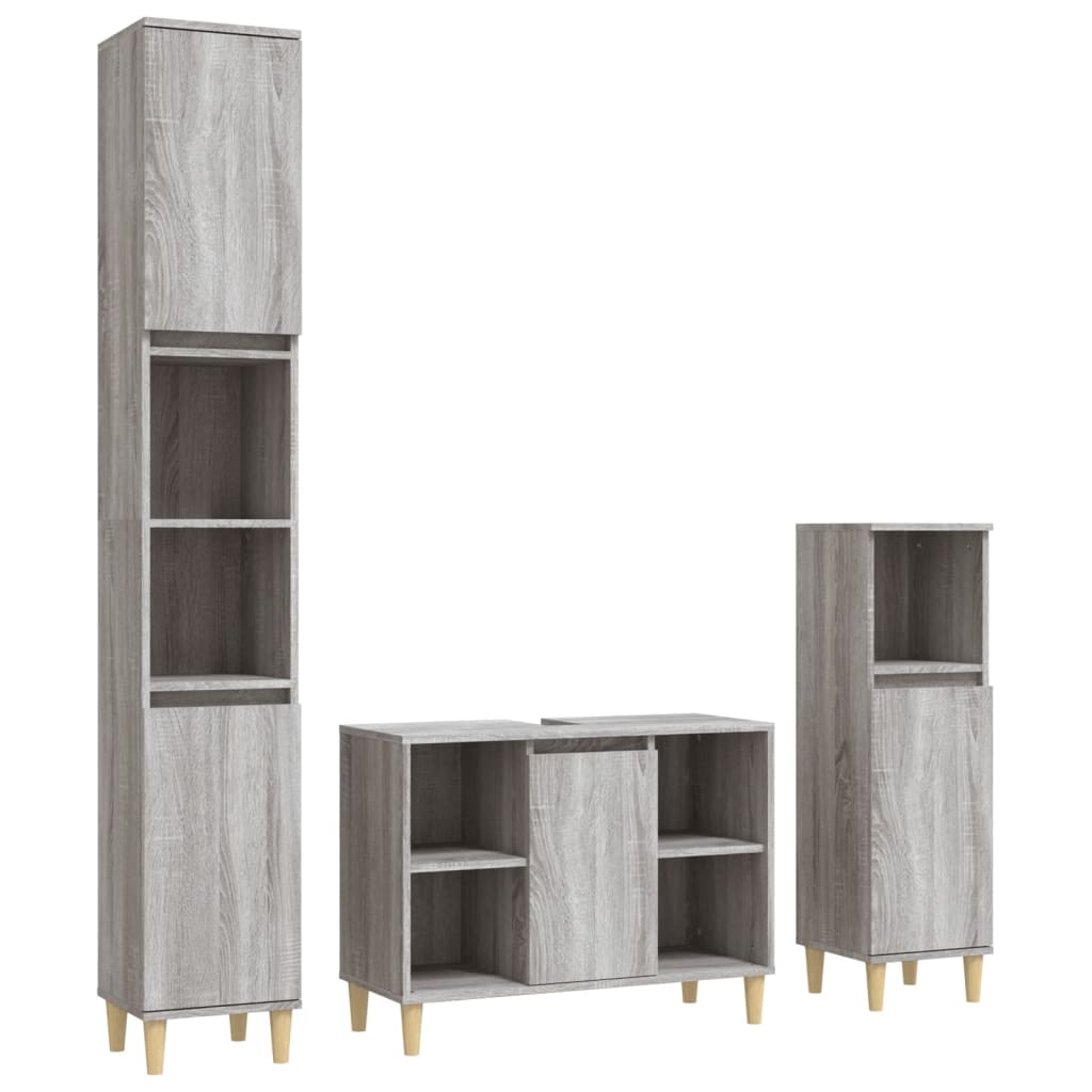 Set Mobili da Bagno 3 pz Grigio Sonoma in Legno Multistrato | homemem39