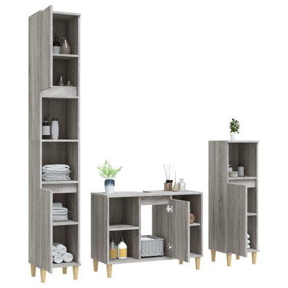 Set Mobili da Bagno 3 pz Grigio Sonoma in Legno Multistrato