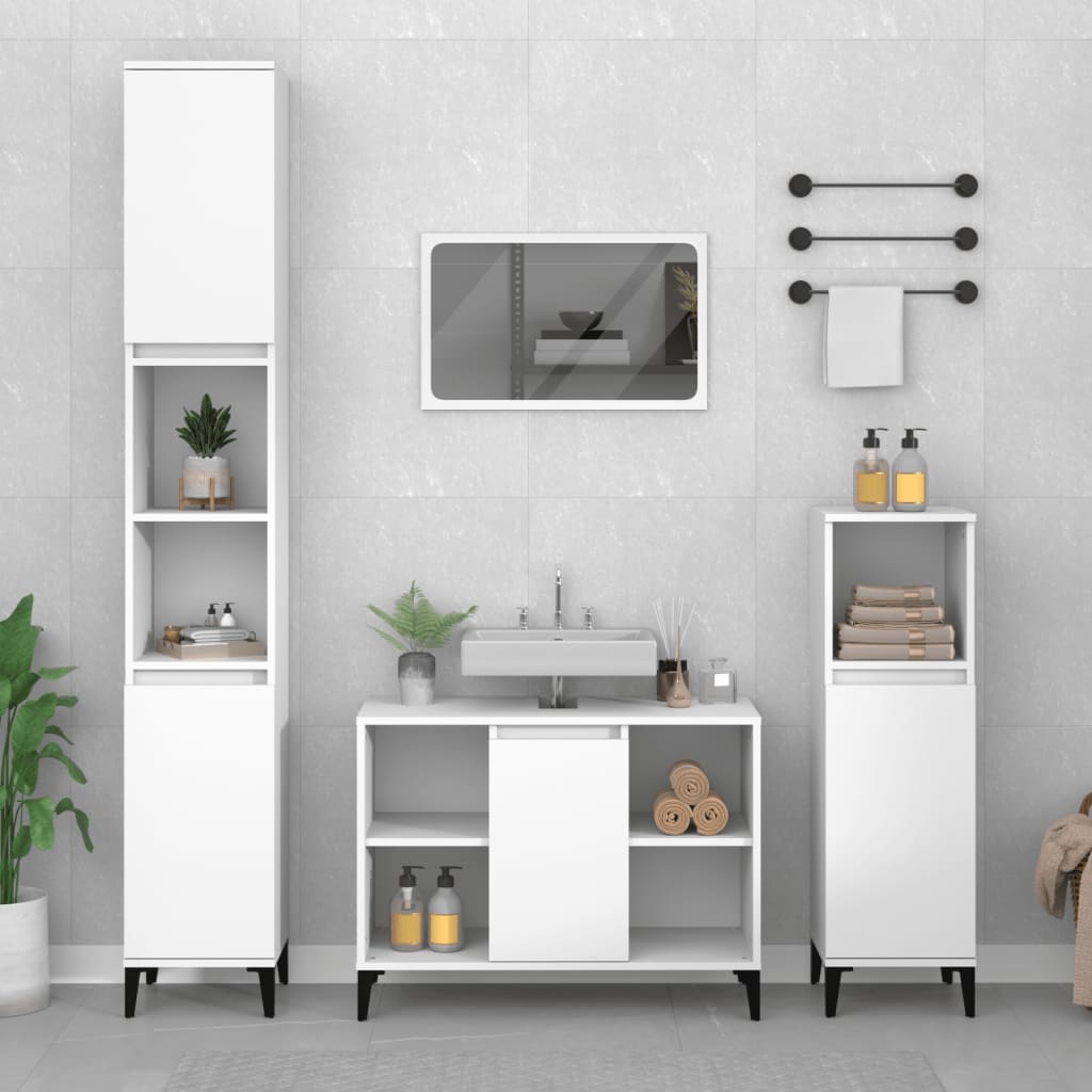 Set Mobili da Bagno 3 pz Bianco in Legno Multistrato