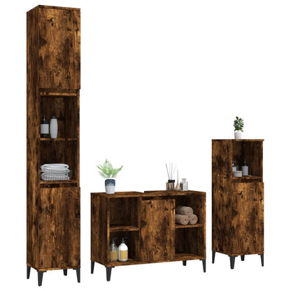 Set Mobili da Bagno 3 pz Rovere Fumo in Legno Multistrato