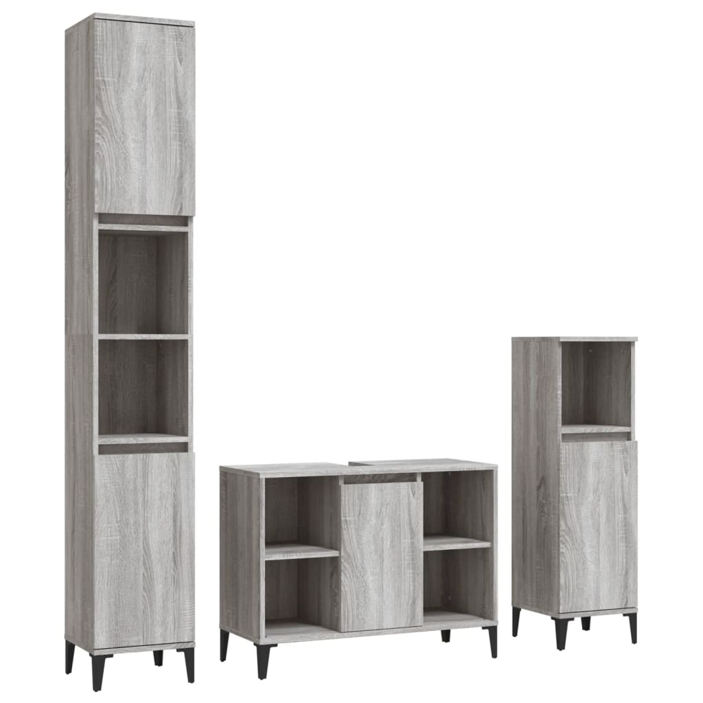Set Mobili da Bagno 3 pz Grigio Sonoma in Legno Multistrato | homemem39