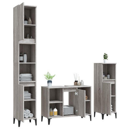Set Mobili da Bagno 3 pz Grigio Sonoma in Legno Multistrato | homemem39