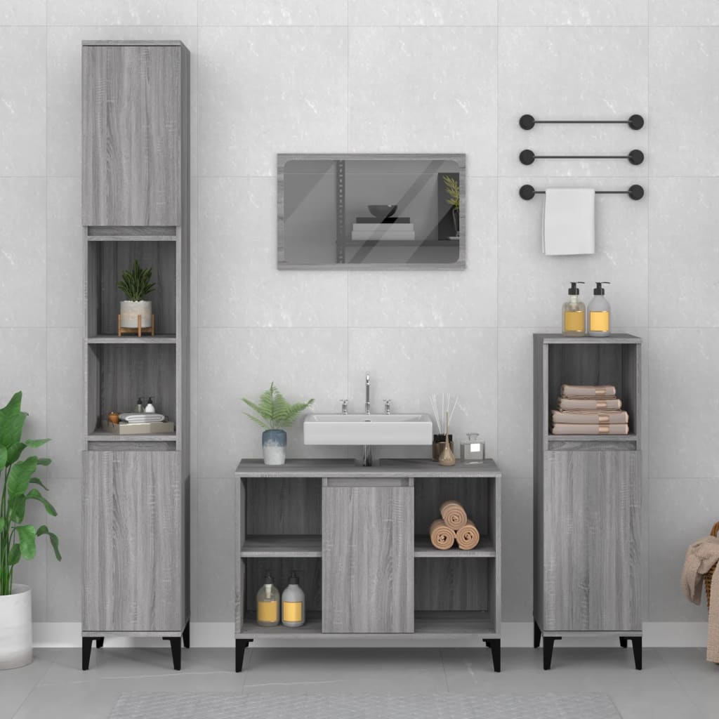 Set Mobili da Bagno 3 pz Grigio Sonoma in Legno Multistrato | homemem39