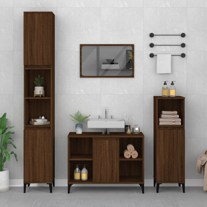 Set Mobili da Bagno 3 pz Rovere Marrone in Legno Multistrato - homemem39