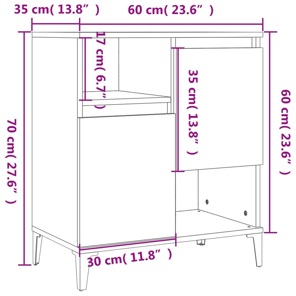 Credenze 2pz Bianche 60x35x70 cm in Legno Multistrato