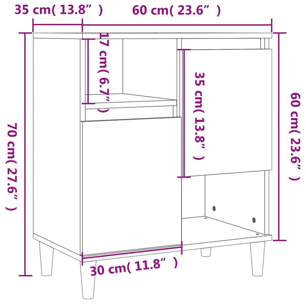 Credenze 3pz Rovere Fumo 60x35x70 cm in Legno Multistrato