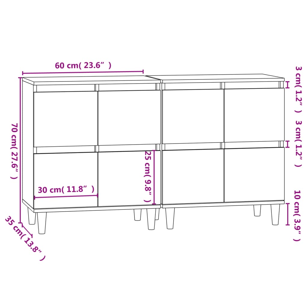 Credenze 2pz Bianche 60x35x70 cm in Legno Multistrato