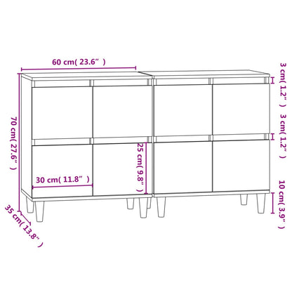 Credenze 2pz Bianche 60x35x70 cm in Legno Multistrato