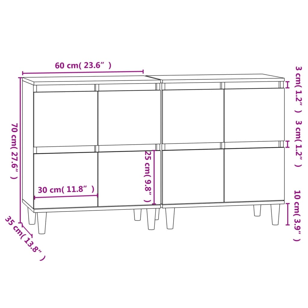 Credenze 2pz Nere 60x35x70 cm in Legno Multistrato